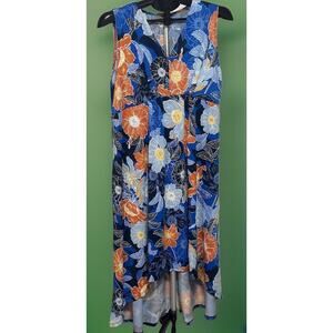 Ruby Rd Dress Sleeveless, V-Neck, Floral, Hi-Low Hem, Size PS
